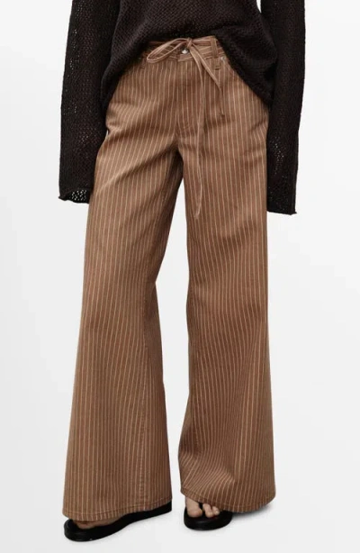 Mango Belted Stripe Wide Leg Jeans