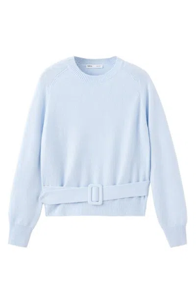 Mango Belted Sweater In Blue