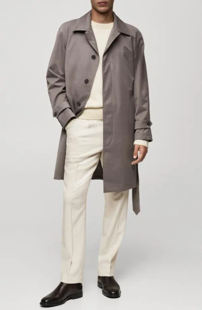 Mango Belted Trench Coat In Medium Brown