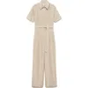 Mango Belted Utility Jumpsuit In Beige