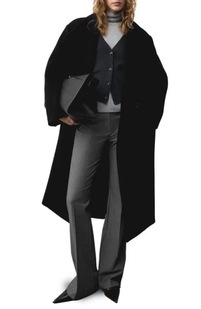 Mango Turtleneck Virgin Wool Coat Black In Noir