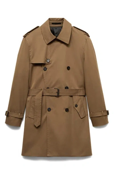 Mango Belted Water Repellent Trench Coat In Tobacco Brown