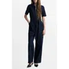 Mango Belted Wide Leg Denim Jumpsuit In Open Blue