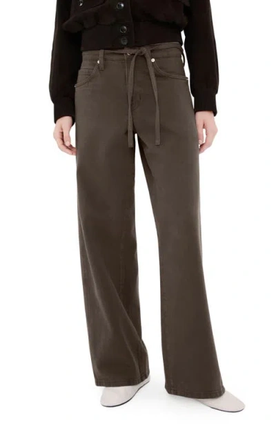 Mango Belted Wide Leg Jeans In Brown