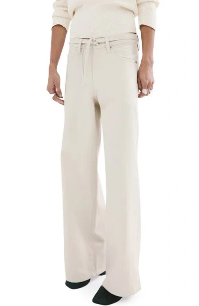 Mango Belted Wide Leg Jeans In White