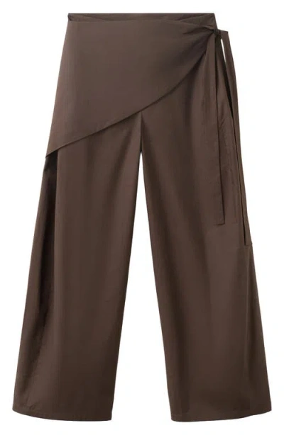 Mango Belted Wide Leg Pants In Brown