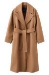 Mango Belted Wool Blend Coat In Brown