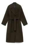 Mango Belted Wool Blend Coat In Green