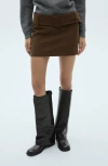Mango Belted Wool Blend Sweater Miniskirt In Khaki