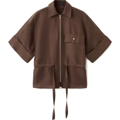 MANGO MANGO BELTED ZIP-FRONT SHIRT