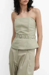 Shop Mango Belty Strapless Top In Grey Stone