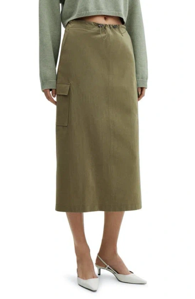 Mango Bengala Cargo Midi Skirt In Beige - Khaki