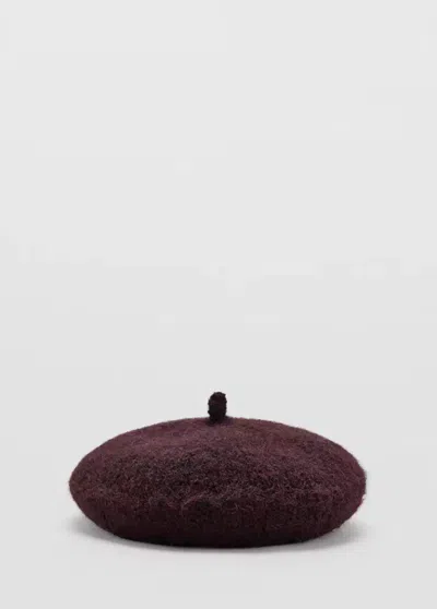 Mango Béret Laine Mélangée In Bordeaux