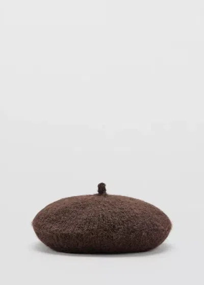 Mango Béret Laine Mélangée In Chocolat