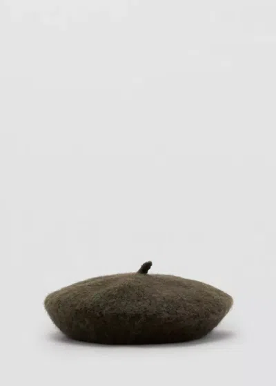 Mango Béret Laine Mélangée In Kaki