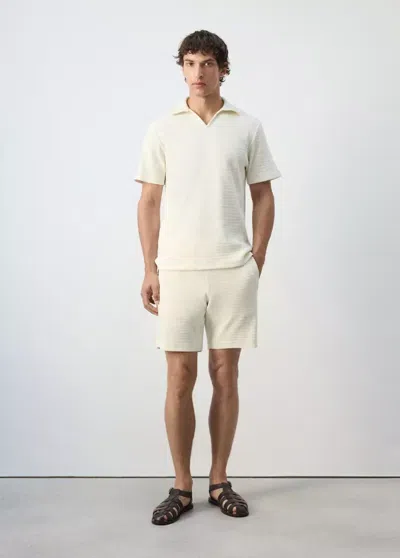 Mango Bermuda 100 % Coton Texturé In White