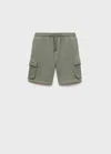 Mango Kids' Drawstring Cargo Bermuda Shorts In Pastel Green