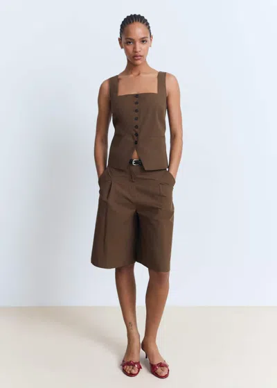 Mango Cotton Suit Bermuda Shorts Brown