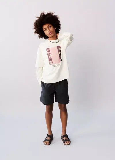 Mango Kids' Bermuda Coton Et Lin Mélangé In White