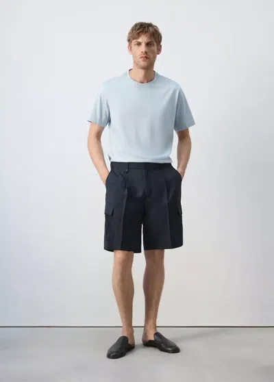 Mango Bermuda Coton Modal Cargo In Blue