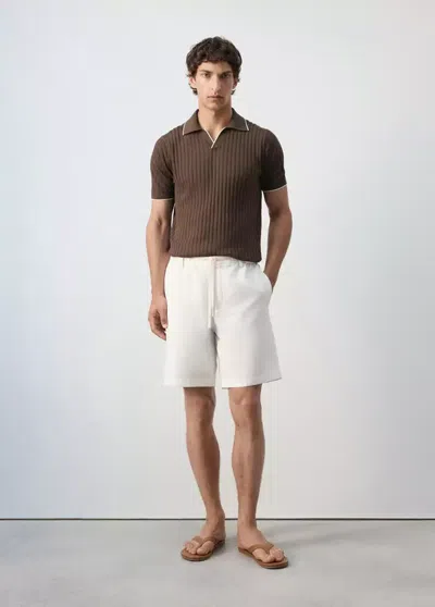 Mango Bermuda En Mélange Coton-lin Avec Cordon In White
