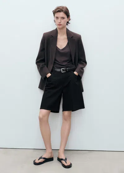 Mango High-waisted Denim Bermuda Shorts Black Denim