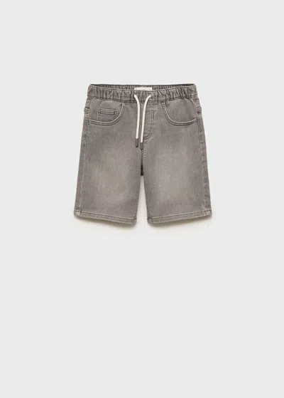 Mango Kids' Denim Bermuda Shorts With Drawstring Denim Grey