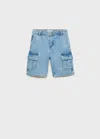 Mango Denim Cargo Shorts In Medium Blue