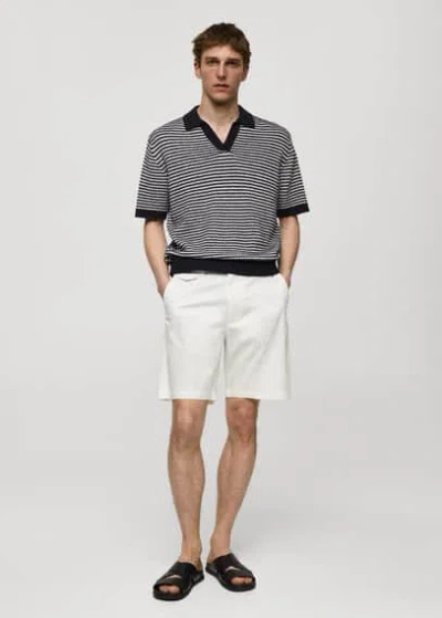 Mango Bermuda Slim-fit Coton In Blanc Cassé