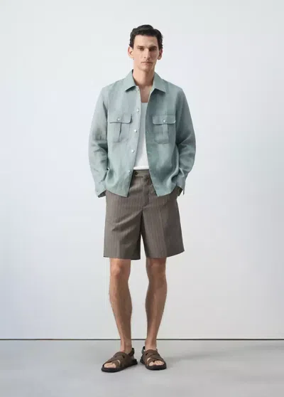 Mango Bermudas Lino Lyocell Rayas In Brown
