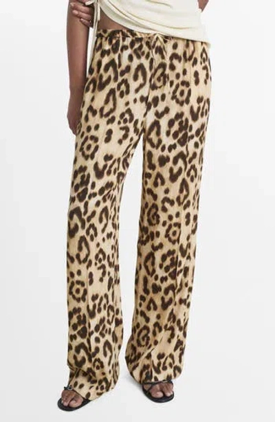 Mango Bernie Print Wide Leg Drawstring Pants In Sand