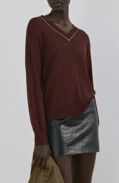 Mango Bert Jersey V-neck Sweater In Brown