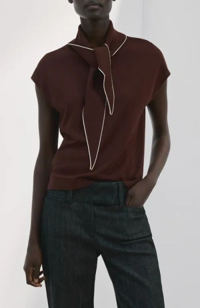 Mango Bert Tie Neck Top In Brown