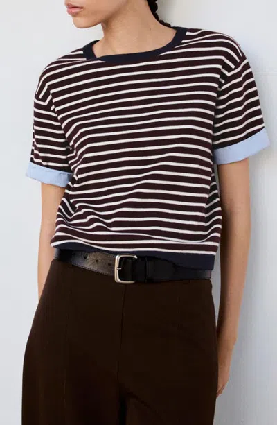 Mango Biboy Striped Crewneck Sweater In Black