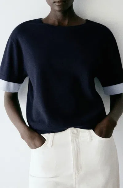 Mango Biboy Striped Crewneck Sweater In Blue