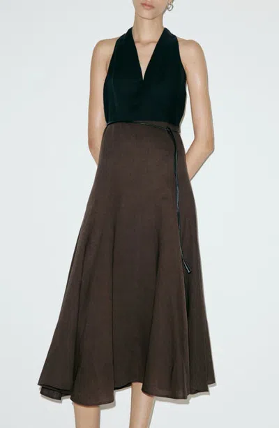 Mango Bicolor A-line Midi Dress In Brown
