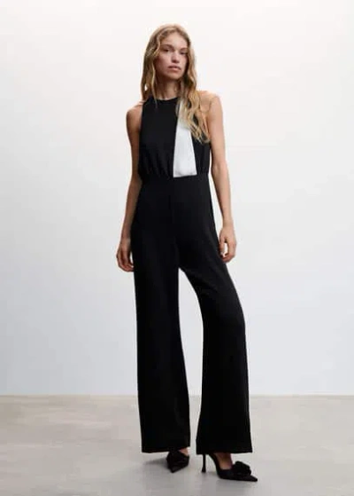 Mango Bicolour Long Jumpsuit Black