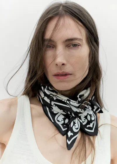 Mango Foulard Bicolore Imprimé Noir - Femme - Taille Unique -