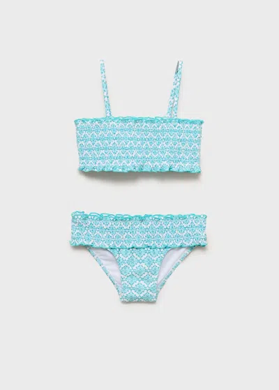 Mango Kids' Floral Print Bikini Green In Vert