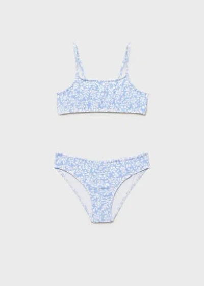 Mango Kids' Floral Print Bikini Sky Blue