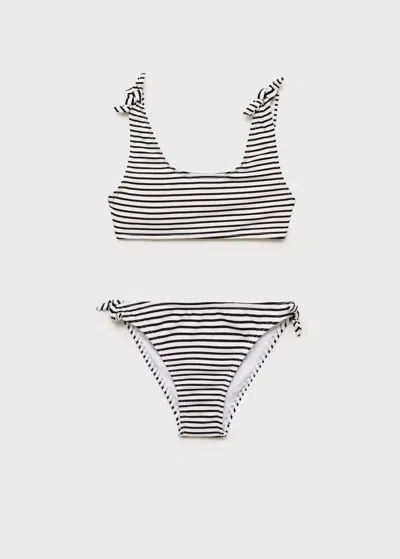 Mango Kids' Striped Bikini With Bow Straps Black
