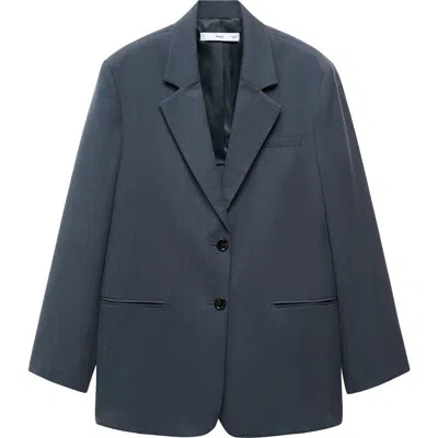 Mango Bilbao Blazer In Petrol Blue