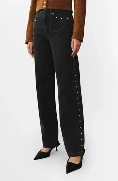 Mango Billie Stud Straight Leg Jeans In Black Denim
