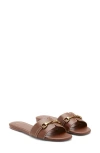 Mango Faux Leather Snaffle Detailing Slides In Brown