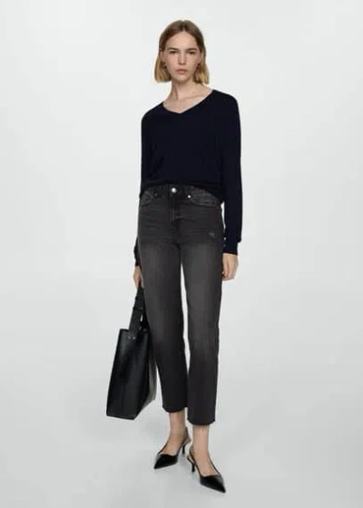 Mango Blanca Straight-fit Cropped Jeans Black Denim