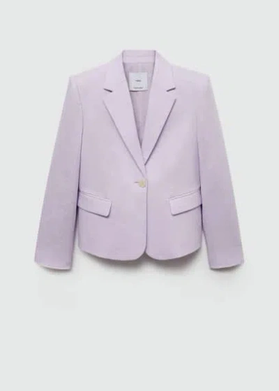 Mango Cropped Linen Suit Blazer In Light/pastel Purple