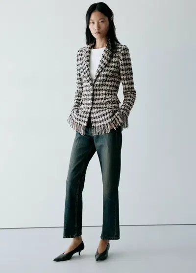 Mango Blazer À Motif Pied-de-poule Effiloché In Multi