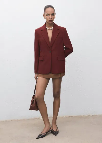 Mango Straight-fit Suit Jacket In Burgundy