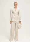 Mango Linen Suit Blazer With Belt In Gris Clair/pastel