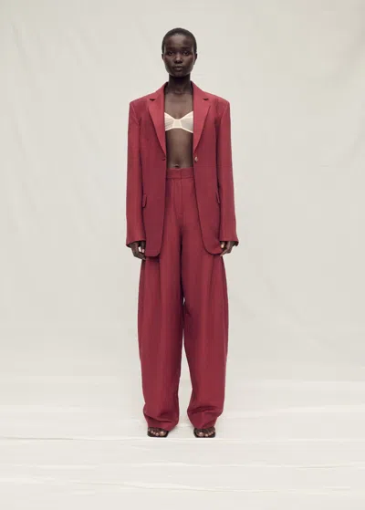 Mango Linen Blend Suit Blazer Wine